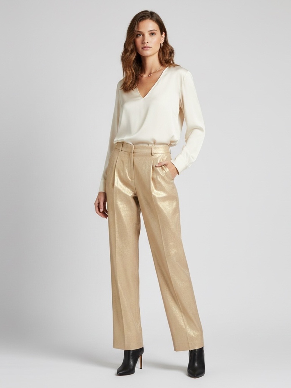 NWT J. CREW Gold Shimmer Linen Blend Wide Leg Pant Khaki Gold Lurex Size 10P